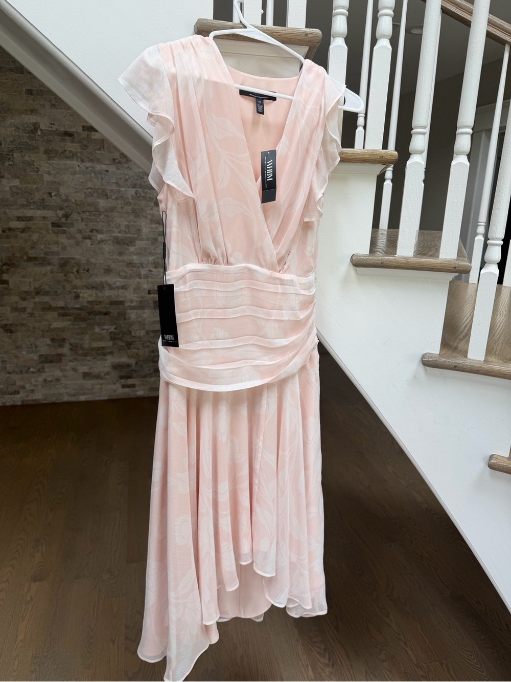 White House Black Market Blush Pink High-Low Ruffle Midi Dress